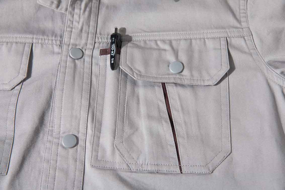 夏季灰色配咖啡色純棉短袖工作服-SYX201