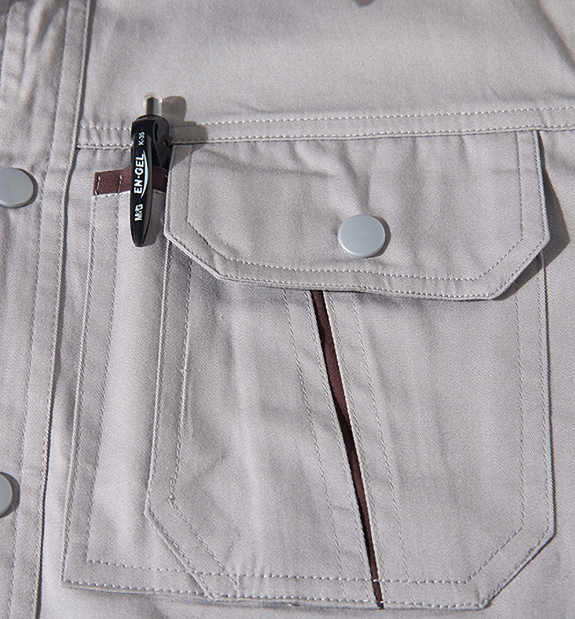 夏季灰色配咖啡色純棉短袖工作服-SYX201