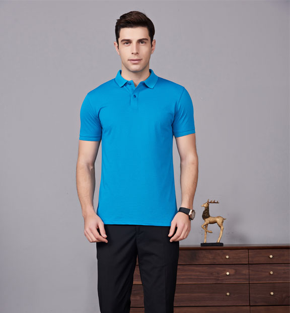 夏季男女通款湖藍(lán)色滌棉短袖休閑T恤衫-MAD205hl