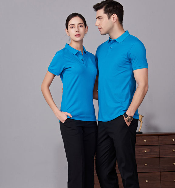 夏季男女通款湖藍(lán)色滌棉短袖休閑T恤衫-MAD205hl