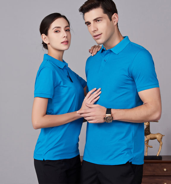 夏季男女通款湖藍(lán)色滌棉短袖休閑T恤衫-MAD205hl