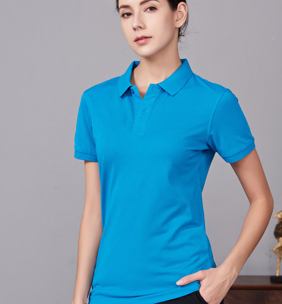 夏季男女通款湖藍(lán)色滌棉短袖休閑T恤衫-MAD205hl