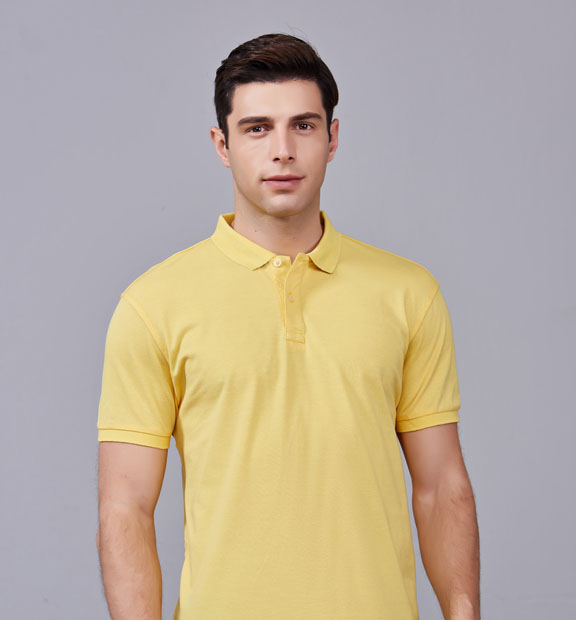 夏季滌棉男女士黃色短袖休閑T恤衫-MAD205hs