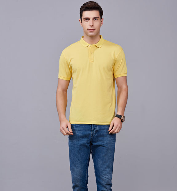 夏季滌棉男女士黃色短袖休閑T恤衫-MAD205hs