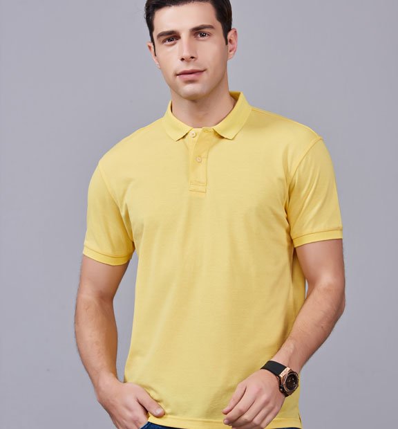 夏季滌棉男女士黃色短袖休閑T恤衫-MAD205hs