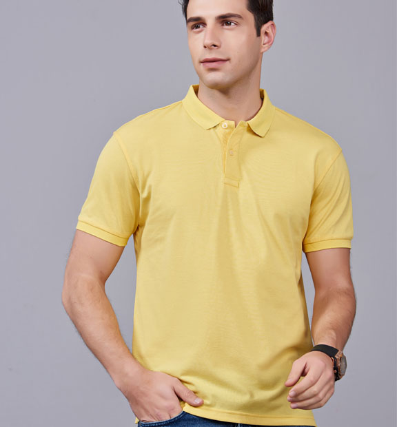 夏季滌棉男女士黃色短袖休閑T恤衫-MAD205hs