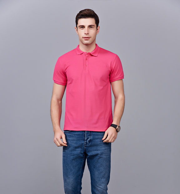 夏季男女通款玫紅色滌棉短袖T恤衫-MAD205mh