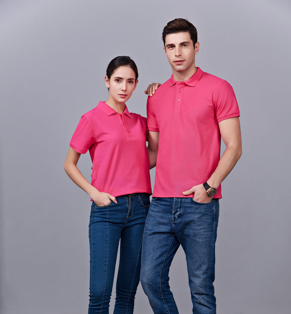 夏季男女通款玫紅色滌棉短袖T恤衫-MAD205mh