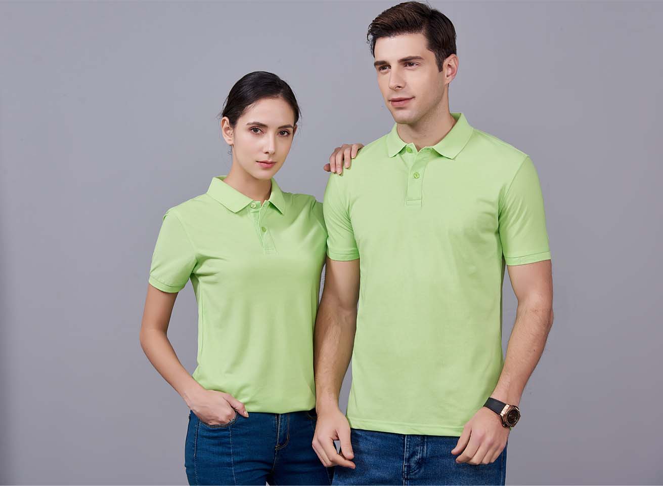 夏季男女通款果綠色短袖Polo衫-MAD205gl