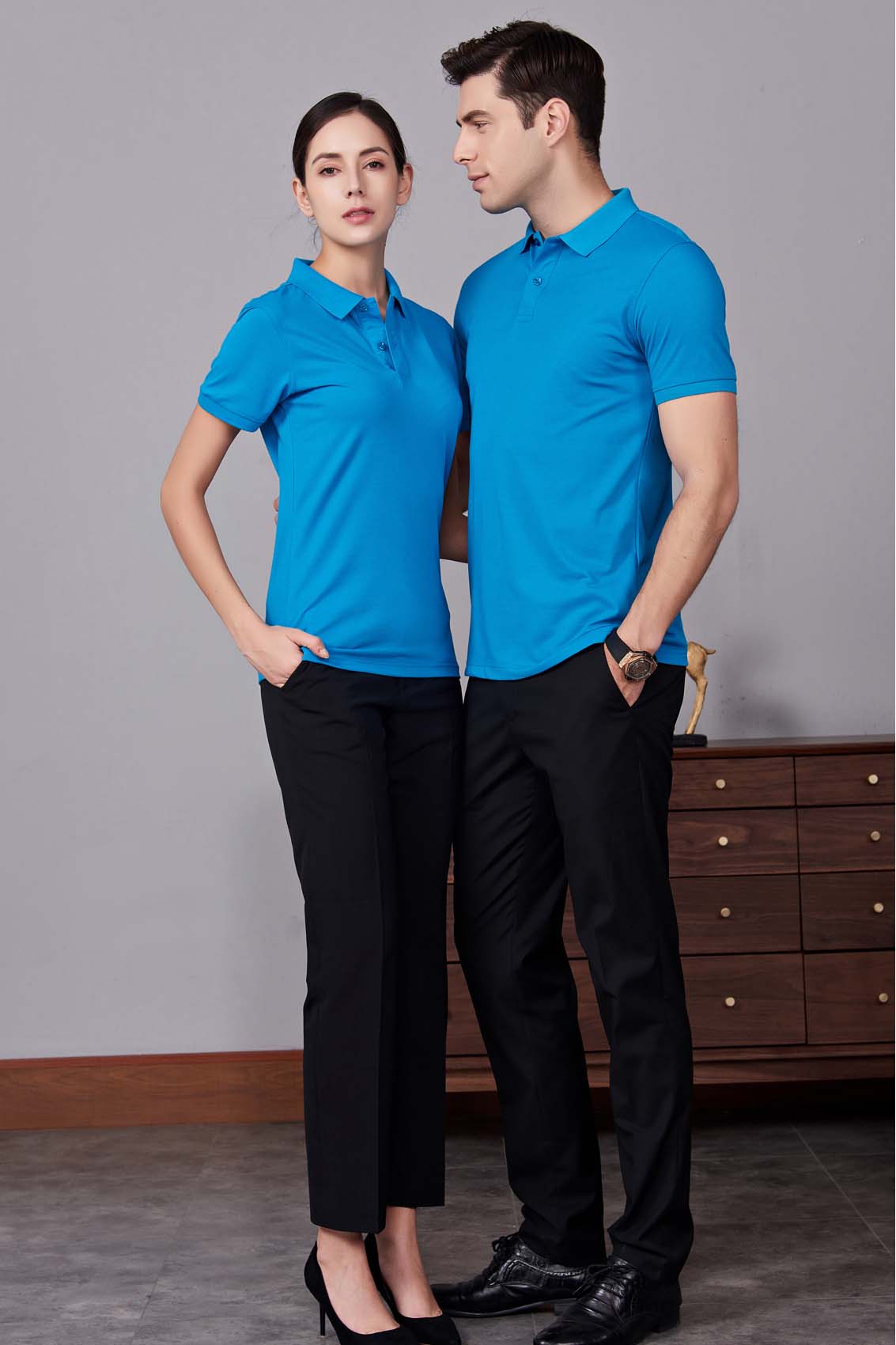 夏季男女通款湖藍(lán)色短袖休閑T恤衫-MAD205hl