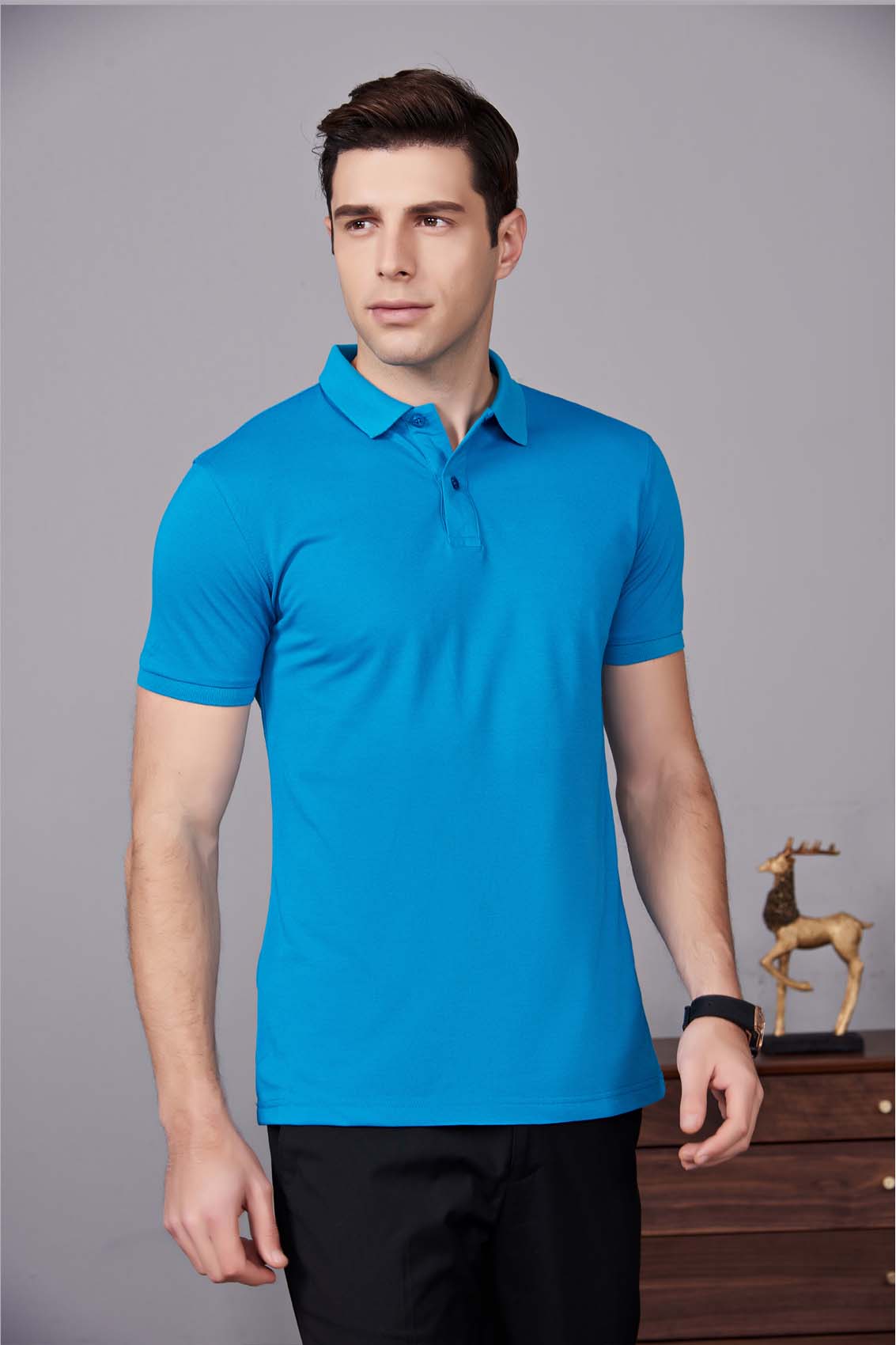 夏季男女通款湖藍(lán)色短袖休閑T恤衫-MAD205hl