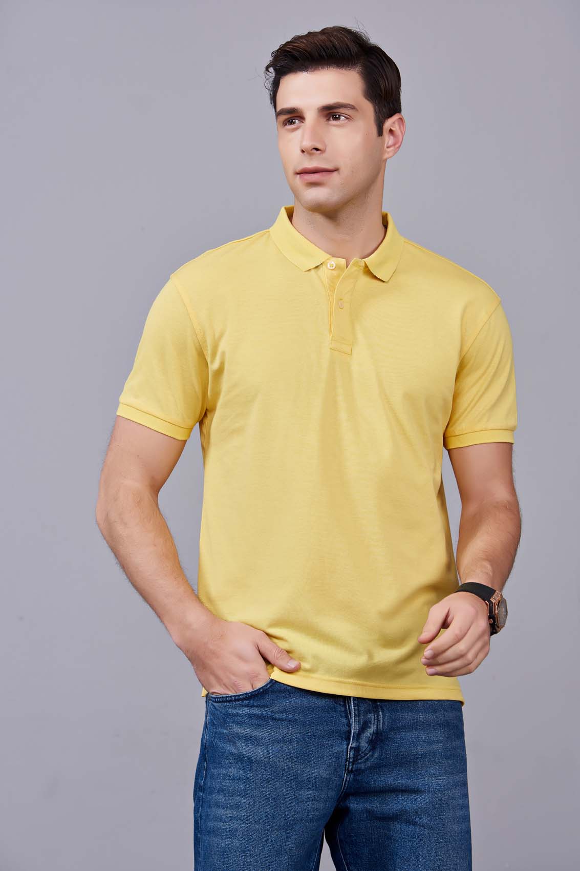 夏季男士黃色短袖休閑T恤衫-MAD205hs