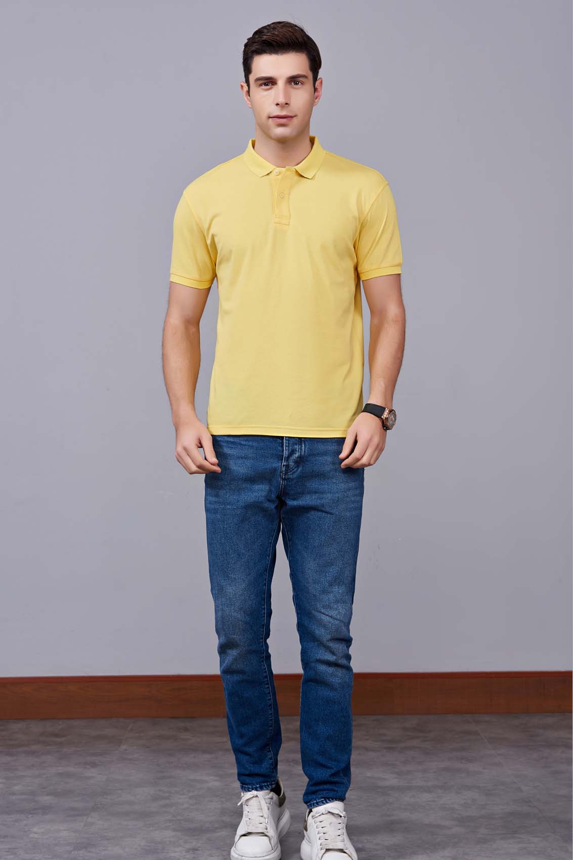 夏季男士黃色短袖休閑T恤衫-MAD205hs