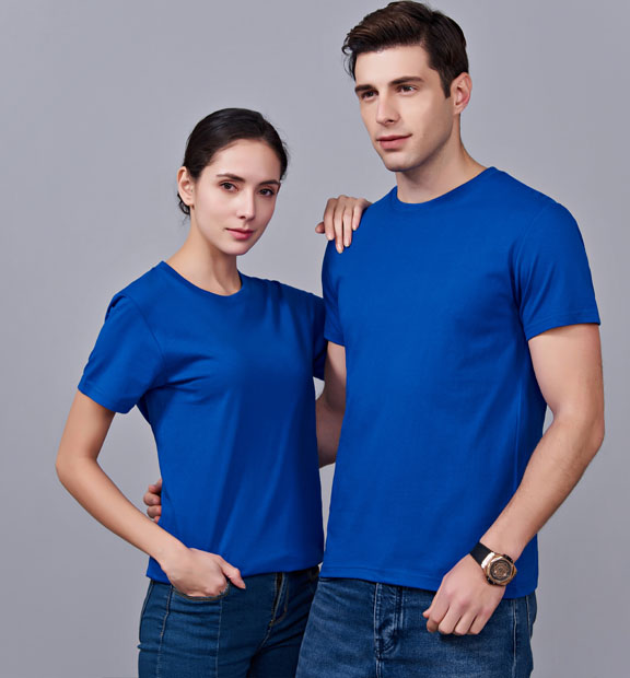 夏季寶藍(lán)色男女同款純棉圓領(lǐng)半袖文化衫-MAD007#