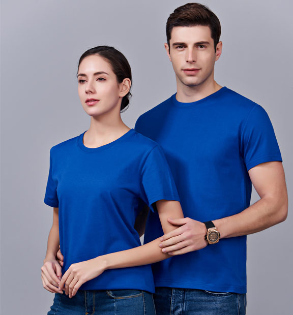 夏季寶藍(lán)色男女同款純棉圓領(lǐng)半袖文化衫-MAD007#