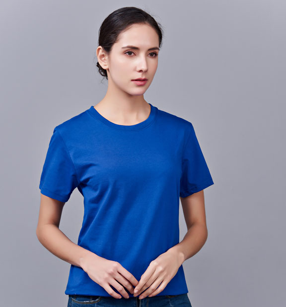 夏季寶藍(lán)色男女同款純棉圓領(lǐng)半袖文化衫-MAD007#