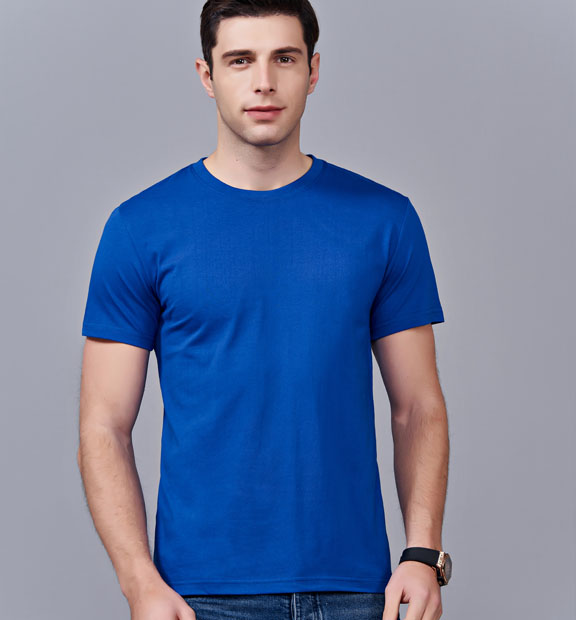 夏季寶藍(lán)色男女同款純棉圓領(lǐng)半袖文化衫-MAD007#