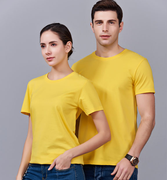 夏季黃色男女同款純棉圓領半袖文化衫-MAD007#