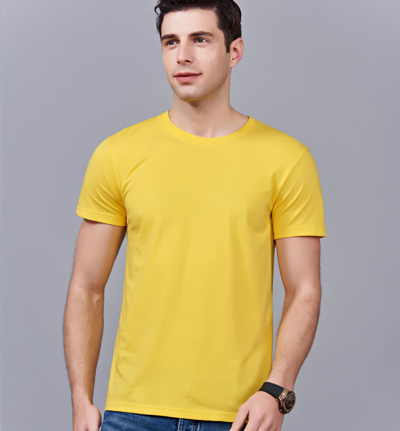 夏季黃色男女同款純棉圓領半袖文化衫-MAD007#