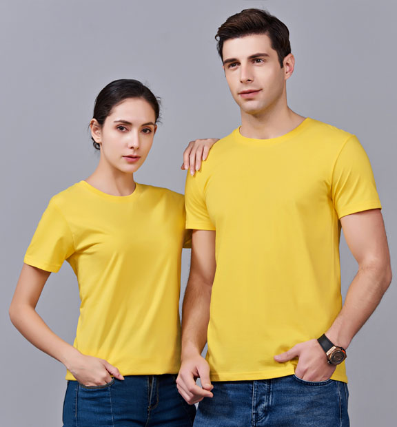 夏季黃色男女同款純棉圓領半袖文化衫-MAD007#