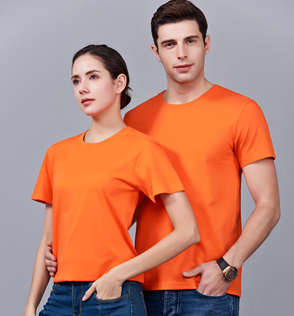夏季橘色男女同款純棉圓領短袖文化衫-MAD007#