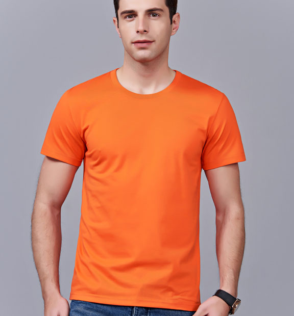 夏季橘色男女同款純棉圓領短袖文化衫-MAD007#