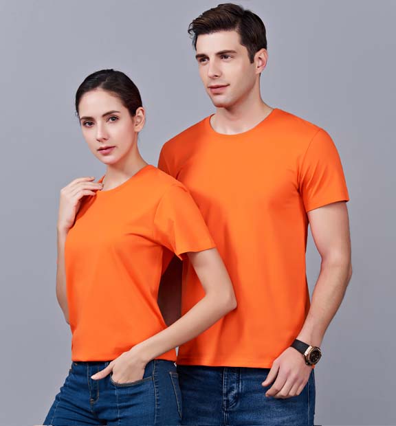 夏季橘色男女同款純棉圓領短袖文化衫-MAD007#