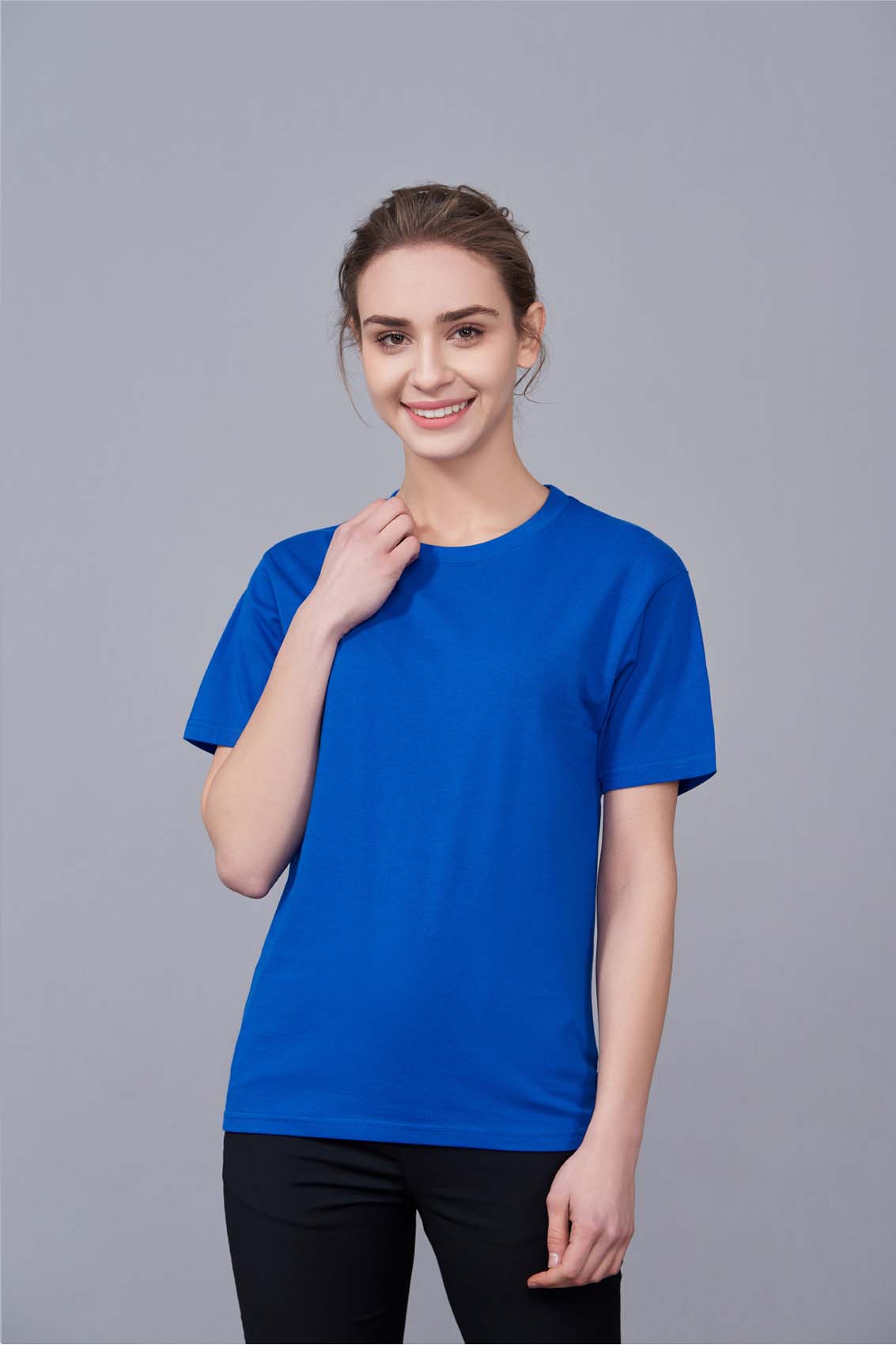 夏季寶藍(lán)色男女同款純棉圓領(lǐng)速干文化衫#007bl