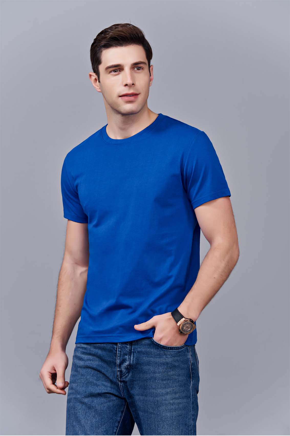 夏季寶藍(lán)色男女同款純棉圓領(lǐng)速干文化衫#007bl