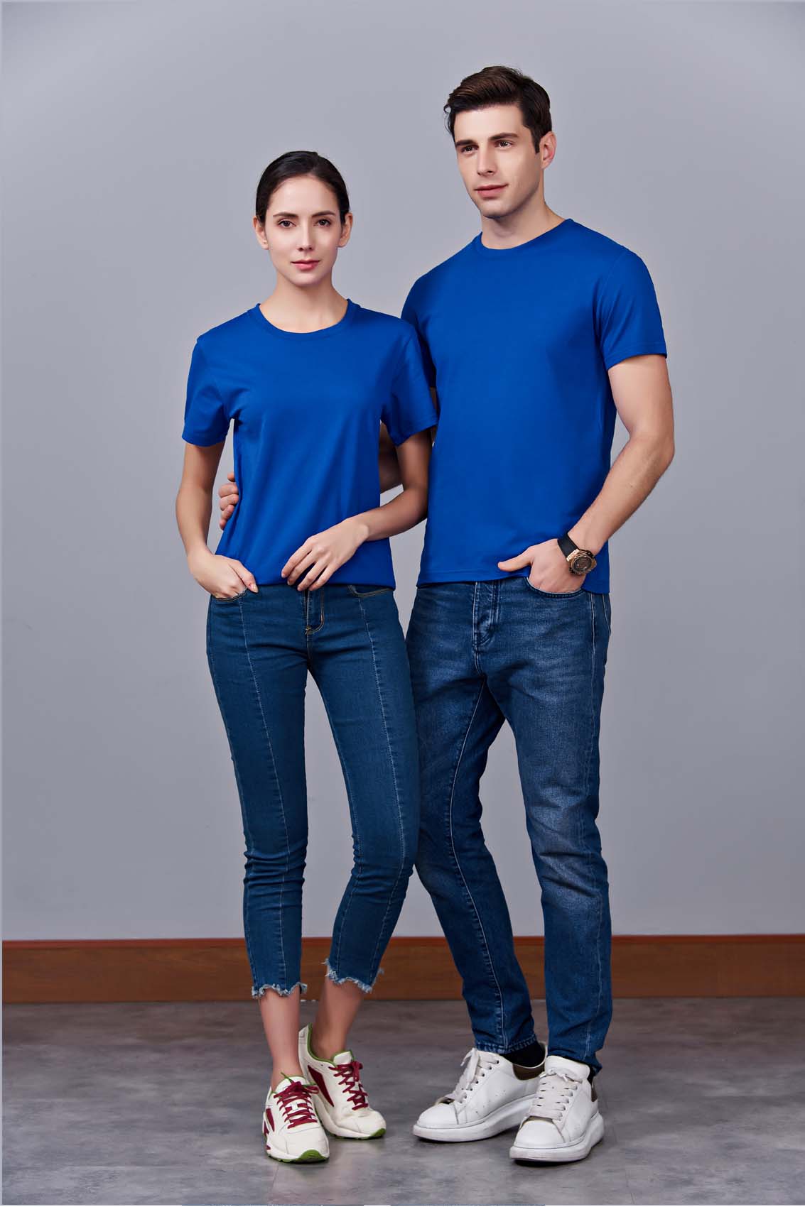 夏季寶藍(lán)色男女同款純棉圓領(lǐng)速干文化衫#007bl