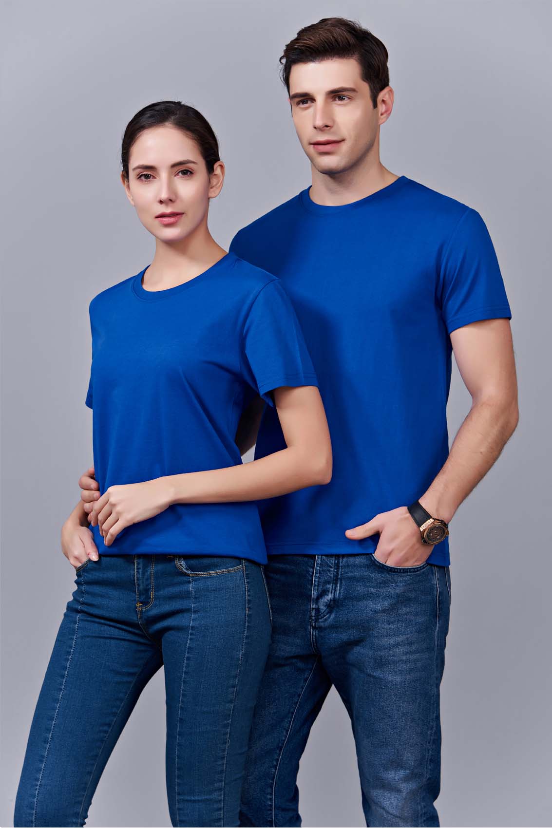 夏季寶藍(lán)色男女同款純棉圓領(lǐng)速干文化衫#007bl