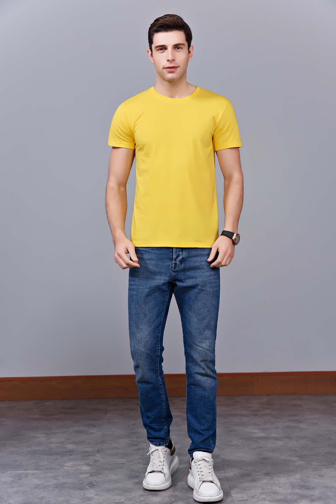 夏季黃色男女同款純棉圓領速干文化衫#007huang