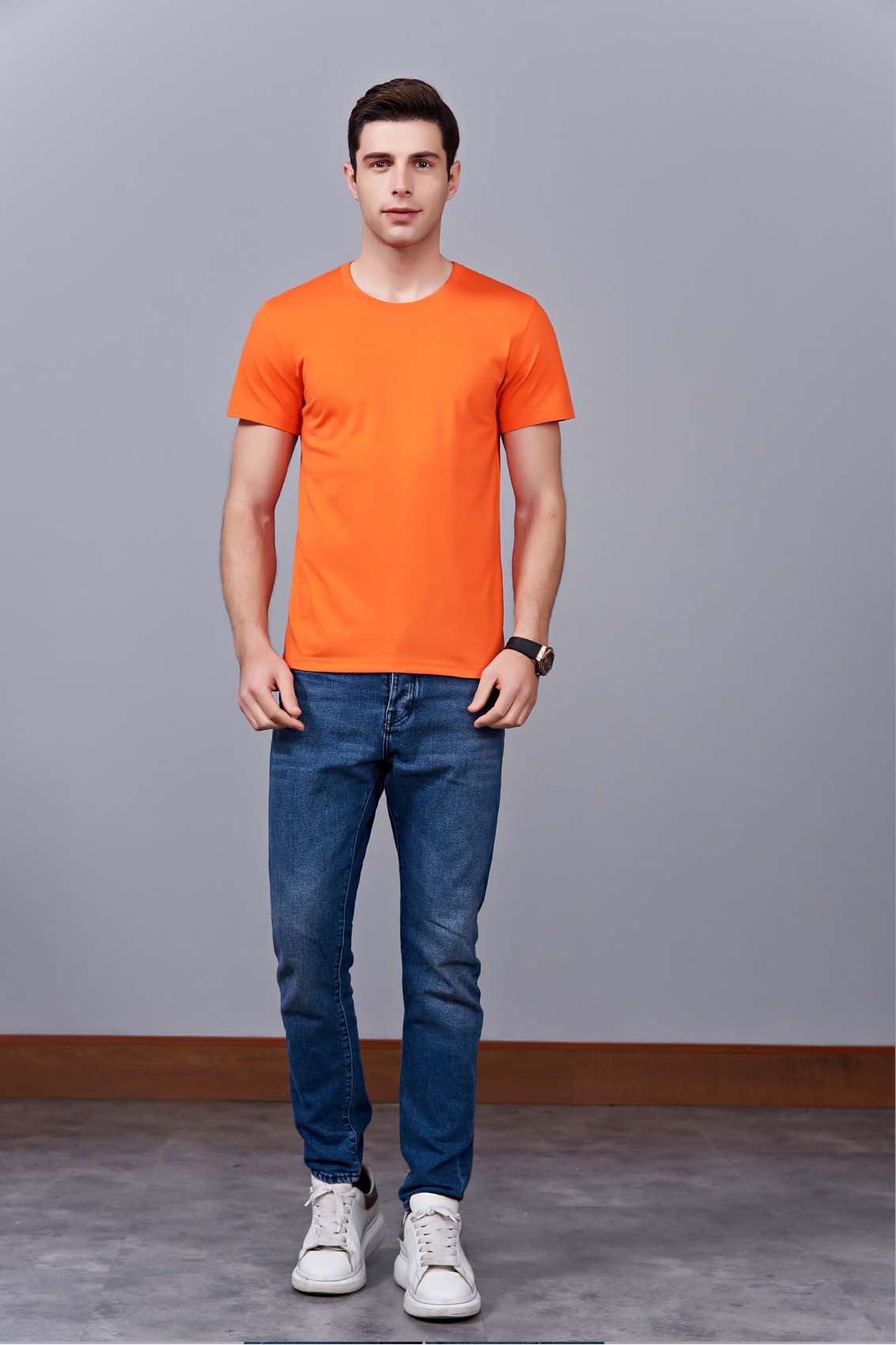 夏季橘色男女同款純棉圓領速干文化衫#007js