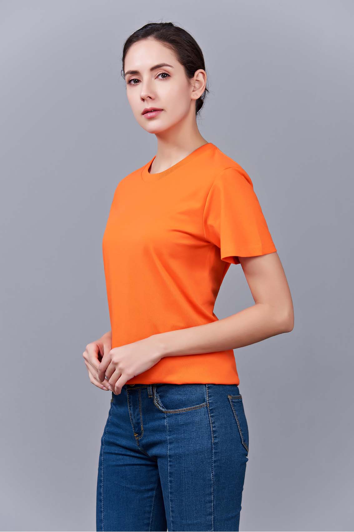 夏季橘色男女同款純棉圓領速干文化衫#007js