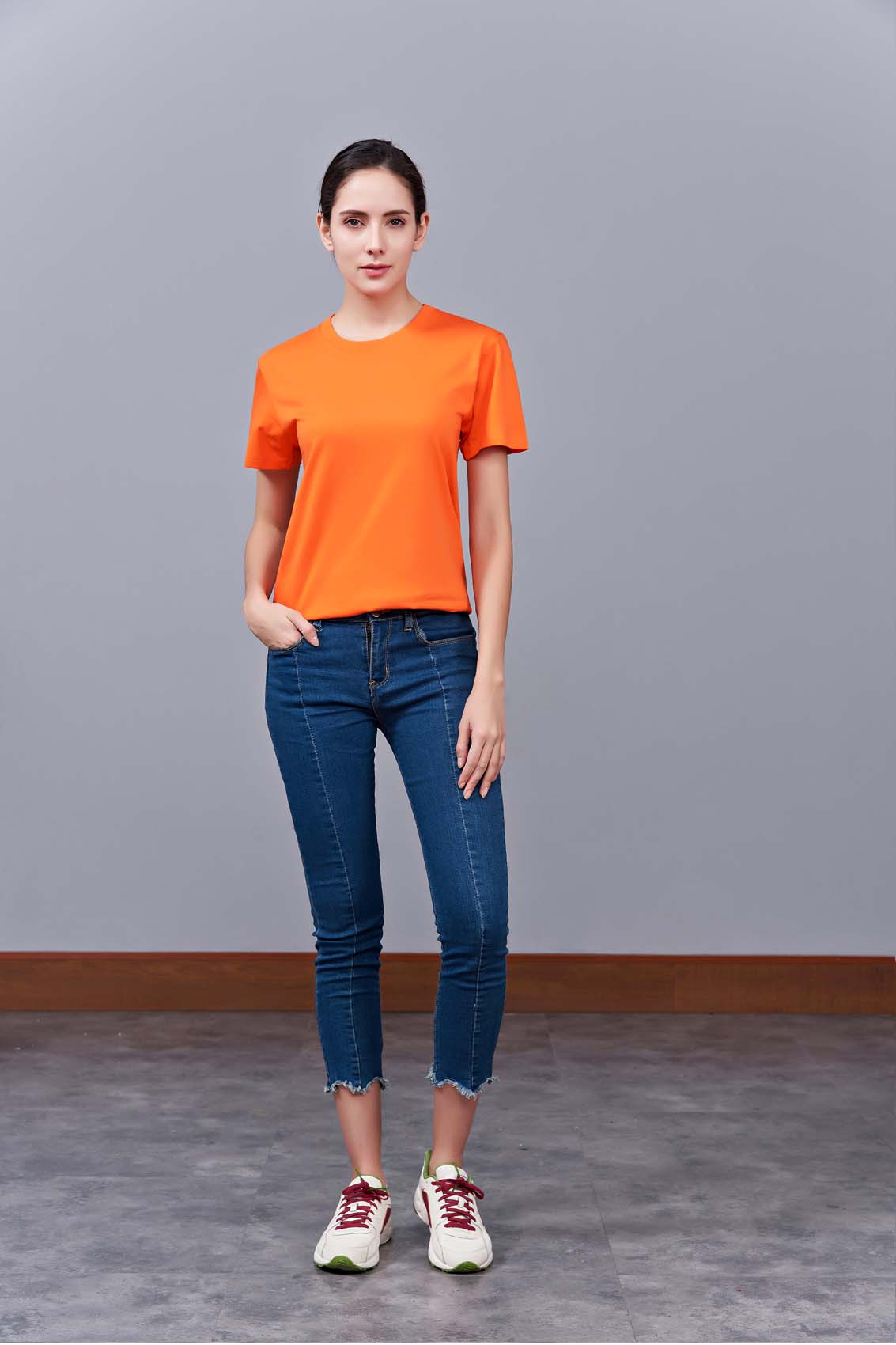 夏季橘色男女同款純棉圓領速干文化衫#007js