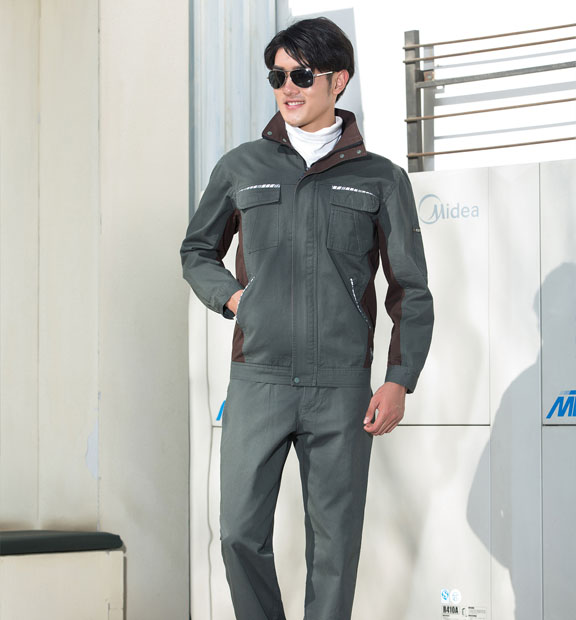 春秋季節深灰色男女同款翻領長袖全棉工作服套裝-SYC310#