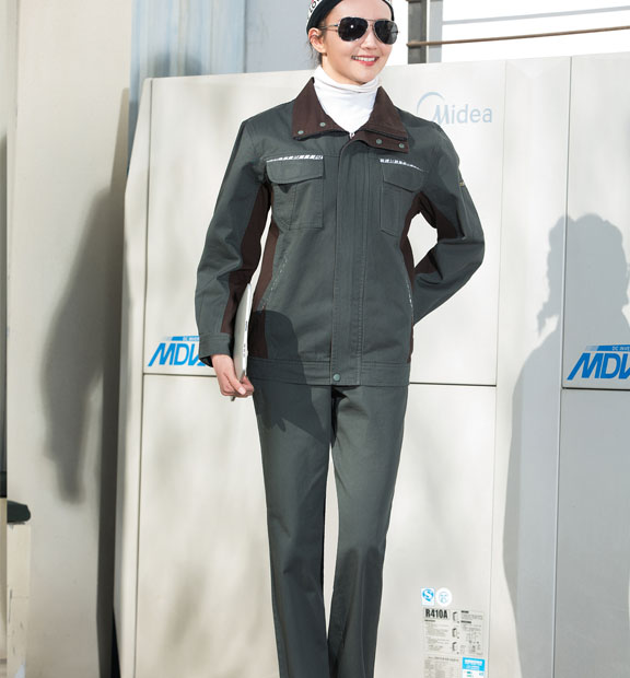 春秋季節深灰色男女同款翻領長袖全棉工作服套裝-SYC310#
