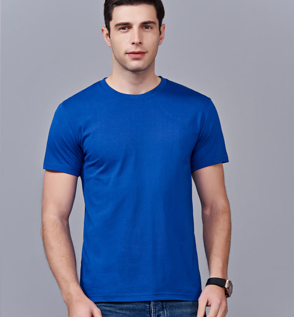 夏季寶藍色男女同款純棉半袖圓領文化衫T19#