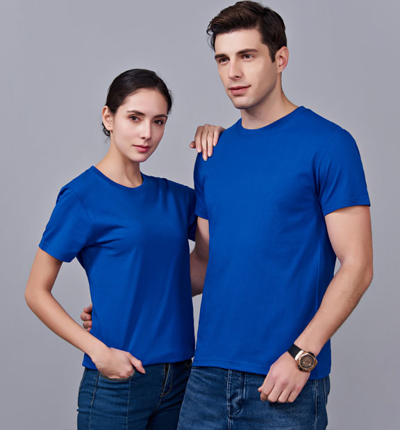 夏季寶藍色男女同款純棉半袖圓領文化衫T19#