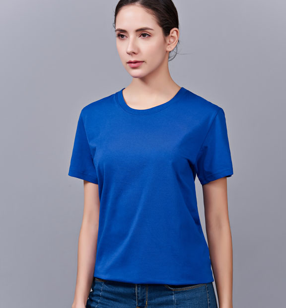 夏季寶藍色男女同款純棉半袖圓領文化衫T19#