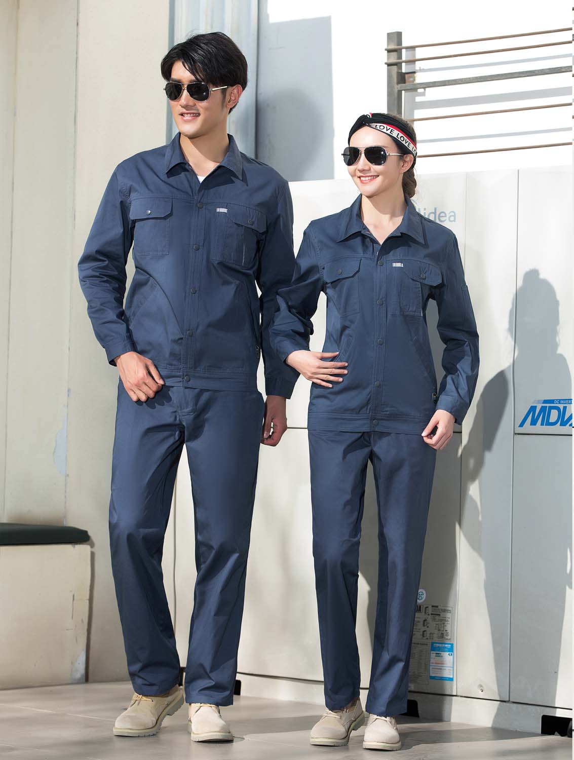 夏季藍(lán)色純棉長袖工作服套裝-SYX204#