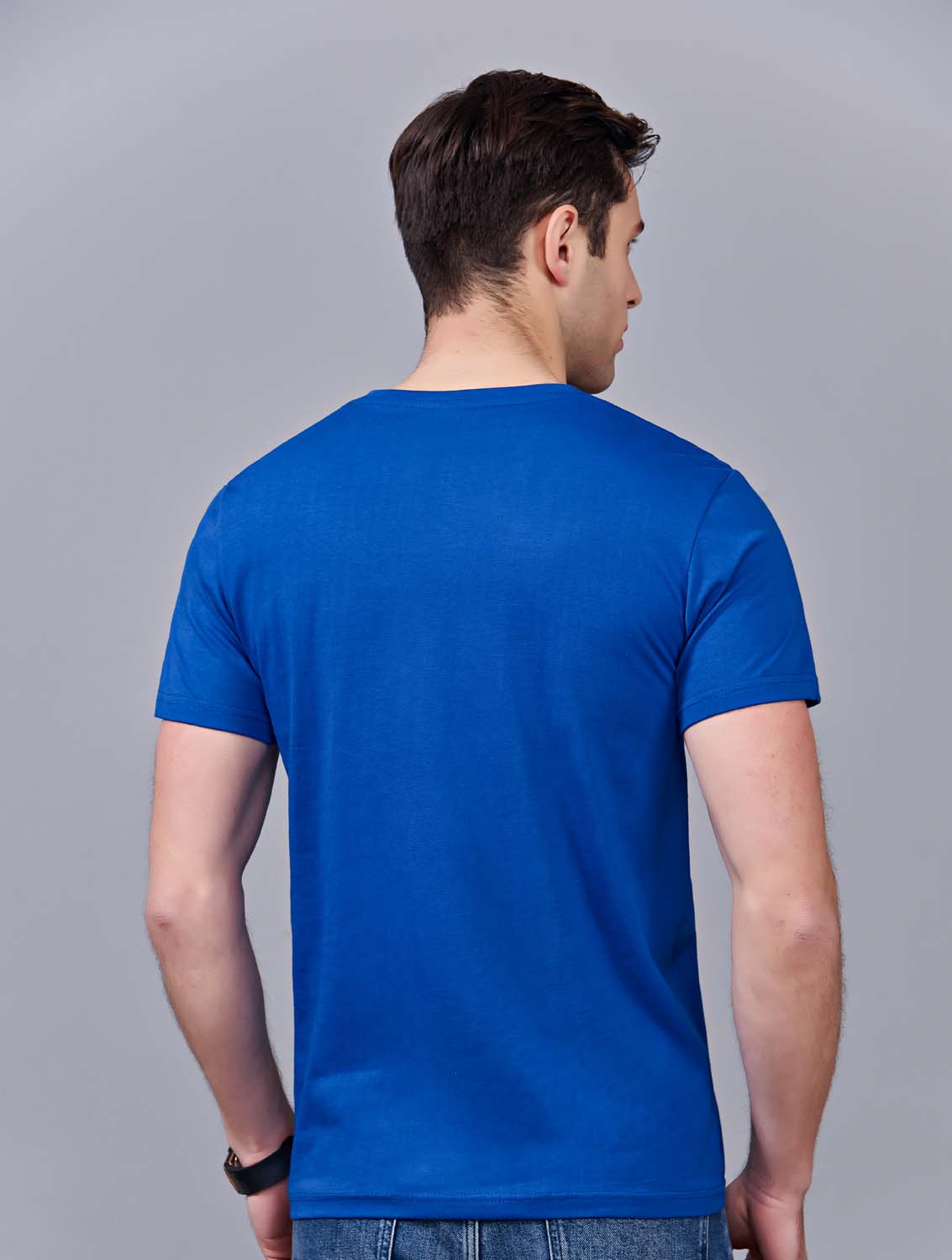 夏季寶藍色男女同款純棉半袖圓領文化衫T19#