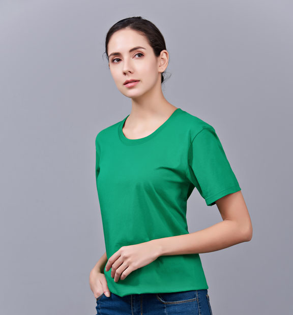 夏季草綠色男女同款純棉半袖圓領文化衫T19#