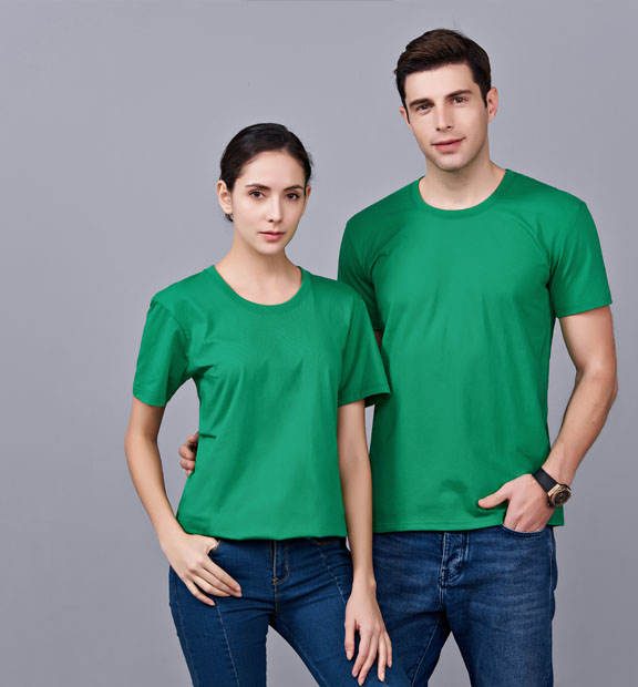 夏季草綠色男女同款純棉半袖圓領文化衫T19#