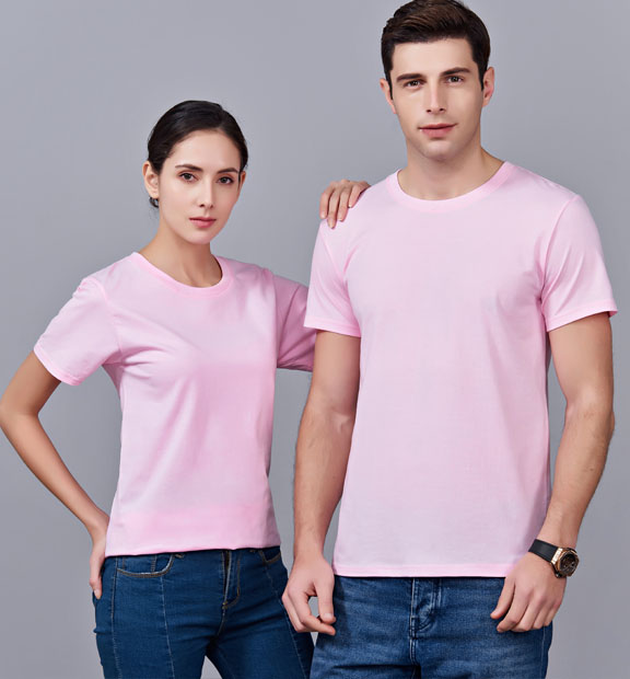夏季粉色男女同款純棉半袖圓領(lǐng)文化衫T19#