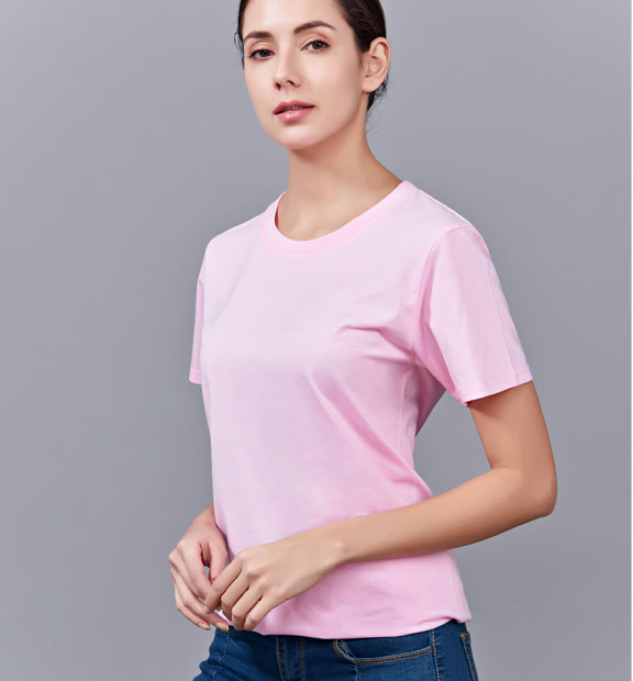 夏季粉色男女同款純棉半袖圓領(lǐng)文化衫T19#