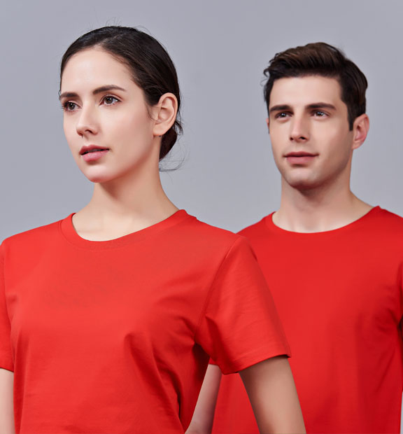 夏季紅色男女同款純棉半袖圓領文化衫T19#