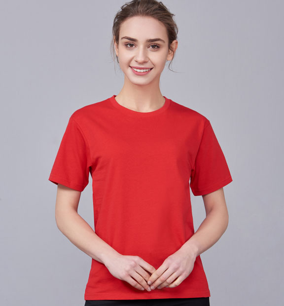 夏季紅色男女同款純棉半袖圓領文化衫T19#