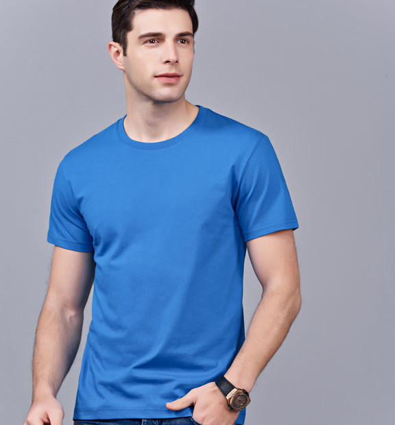 夏季湖藍色男女同款純棉半袖圓領文化衫T19#