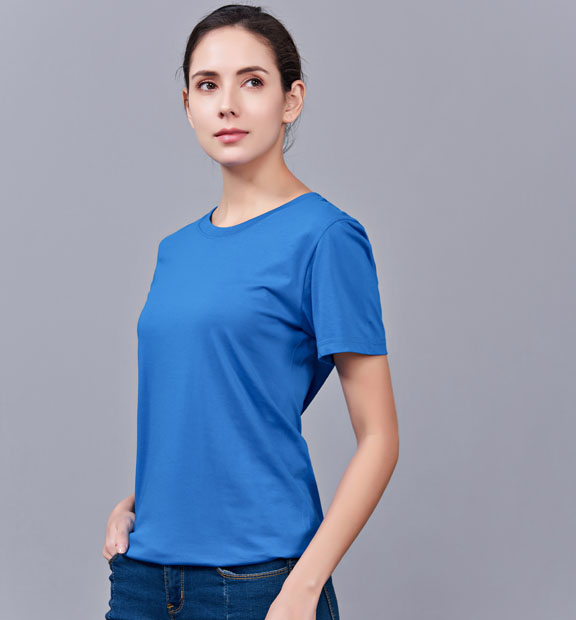 夏季湖藍色男女同款純棉半袖圓領文化衫T19#